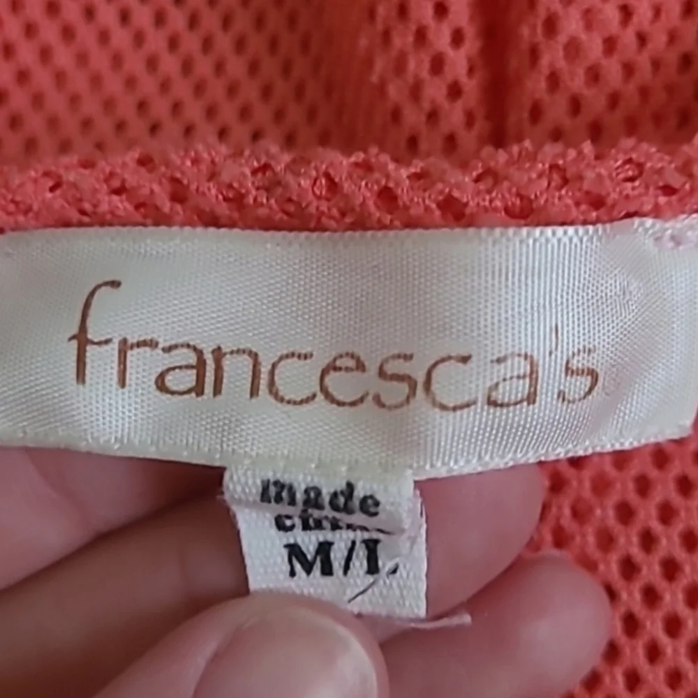 Francesca's Resortwear Mesh Long Sleeve Coral Mini Dress Coverup M/L